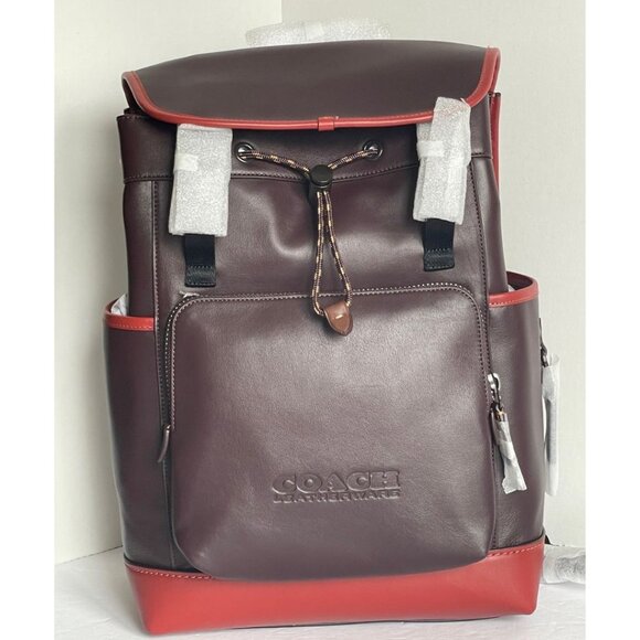 Coach Backpack Mens League Flap Large Leather Oxblood Red C5342 Laptop Sleeve - Picture 1 of 13